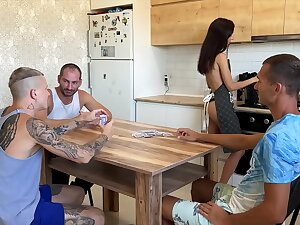 Buried his young wife at cards. Stretched her tight pussy made-to-order the kitchen table