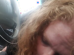 CurlyyRed bbw redhead gives roadhead on country roads