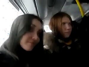 Russian girls flirt with an exhibitionist stranger on along to bus