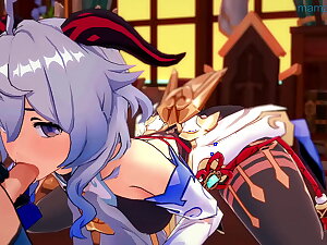 Ganyu collect summon something betwixt his paws in a new pastime