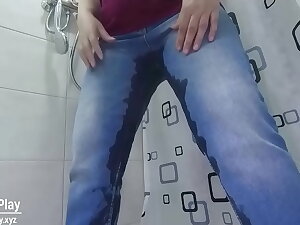 Peeing resignation wetting jeans